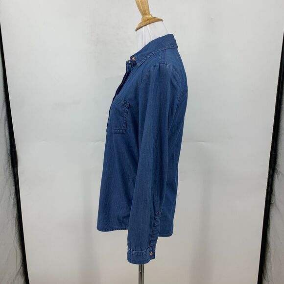 Cece Nordstrom Chambray Top Womens XS Extra Small Blue Hidden Buttons Shirt - Picture 5 of 12